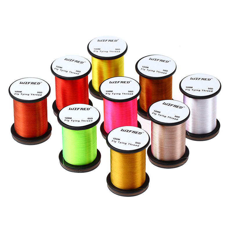 Wifreo 50D waxed nylon fly tying thread, color assortment on 100m spools