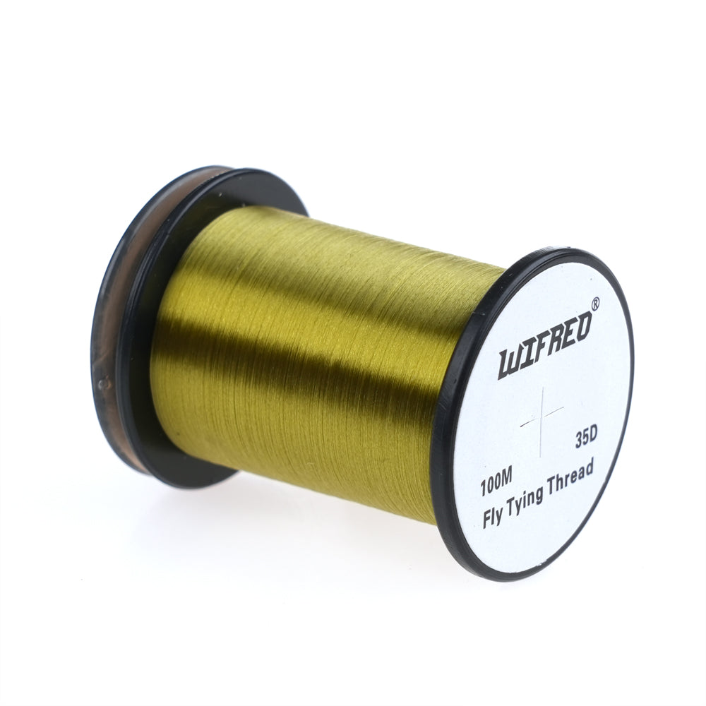 Wifreo 35D nylon fly tying thread in olive, 100m single spool