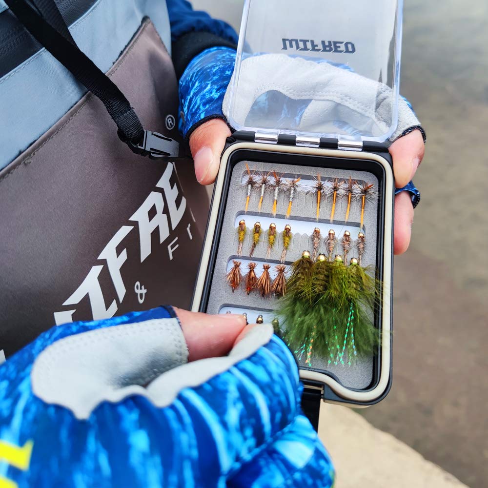 Wifreo Fly Fishing Flies Assortment with Waterproof Fly Box, 28/40/64/92/120pcs Dry/Wet/Nymph/Streamer Flies, Trout/Bass/Panfish/Salmon Fishing Flies
