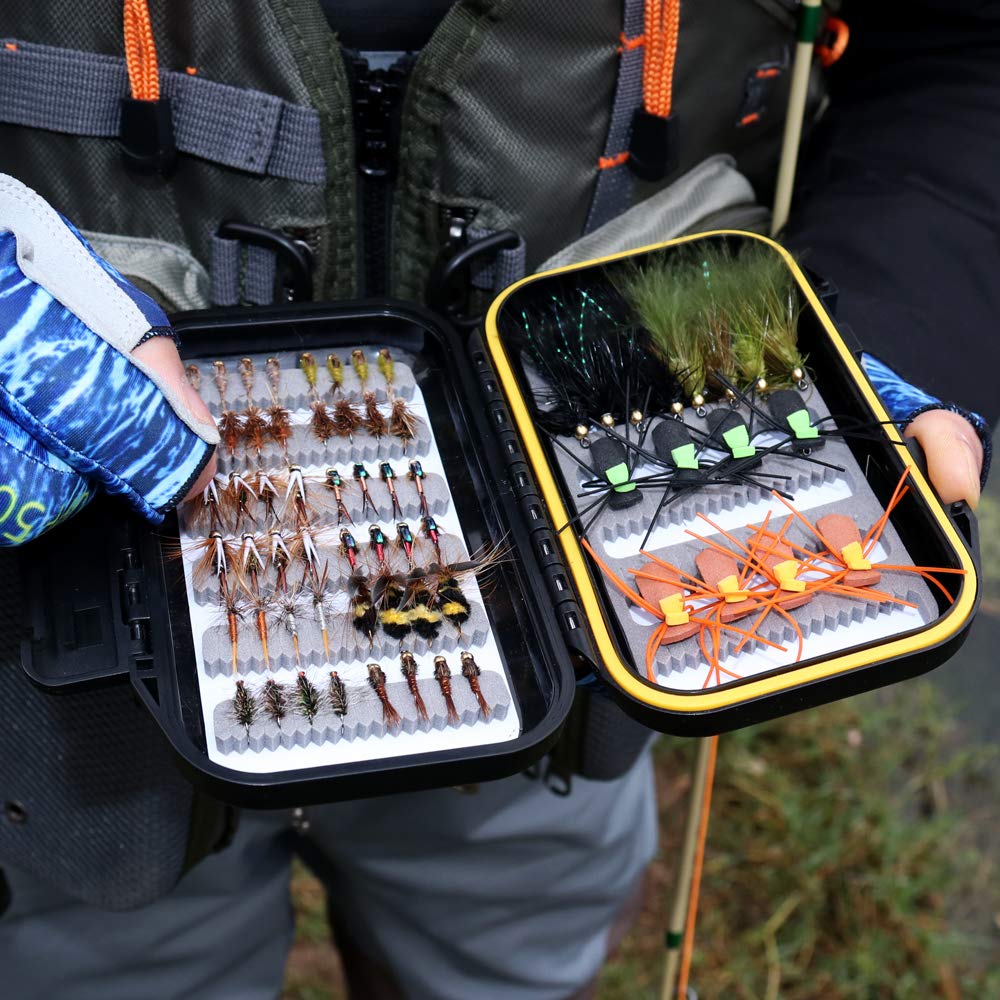 Wifreo Fly Fishing Flies Assortment with Waterproof Fly Box, 28/40/64/92/120pcs Dry/Wet/Nymph/Streamer Flies, Trout/Bass/Panfish/Salmon Fishing Flies