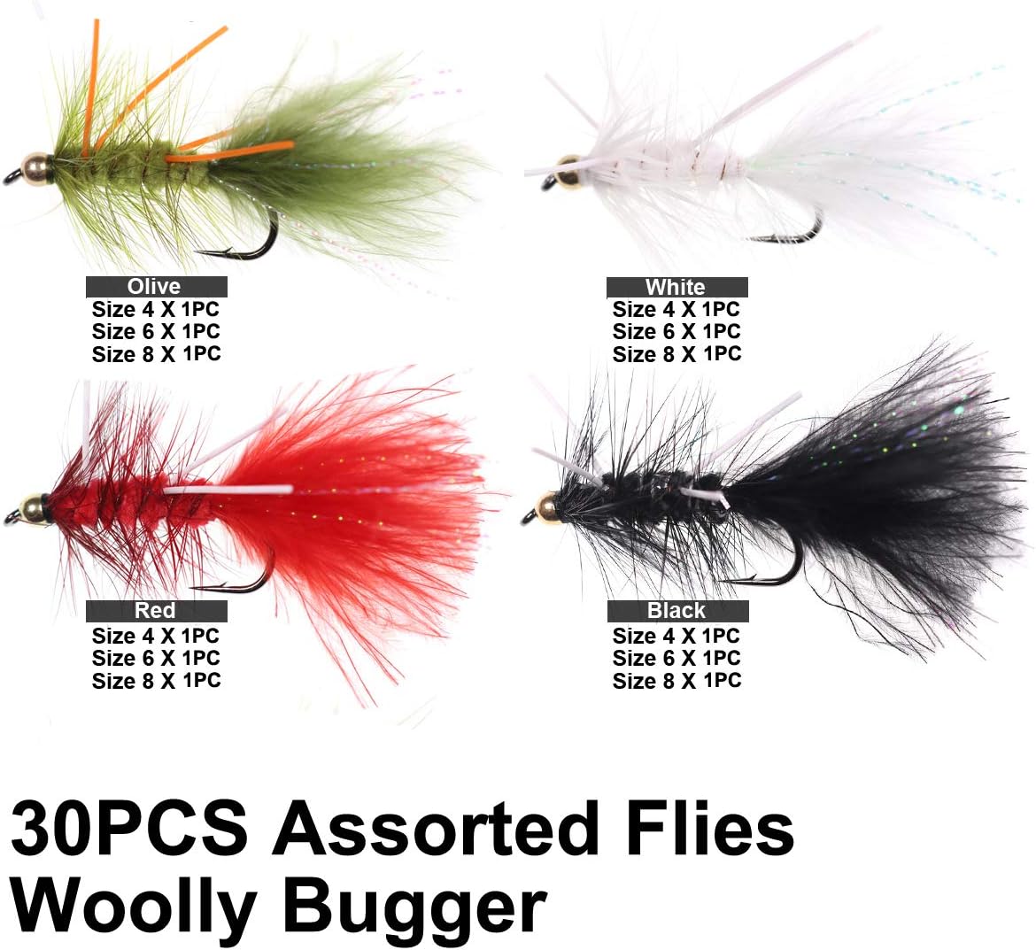 30/90PCS Wooly Bugger Streamer Assortment