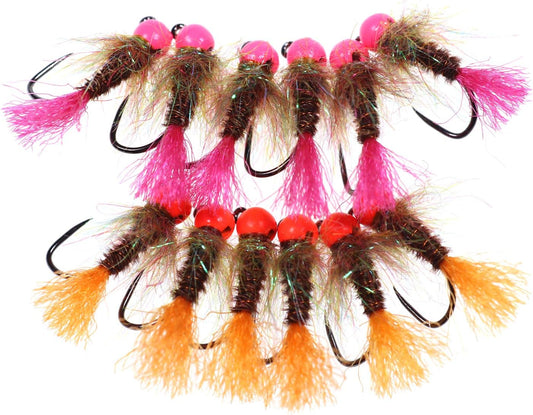 12pcs Tungsten Bead Nymph Jig Fly Assortment Euro Nymphing