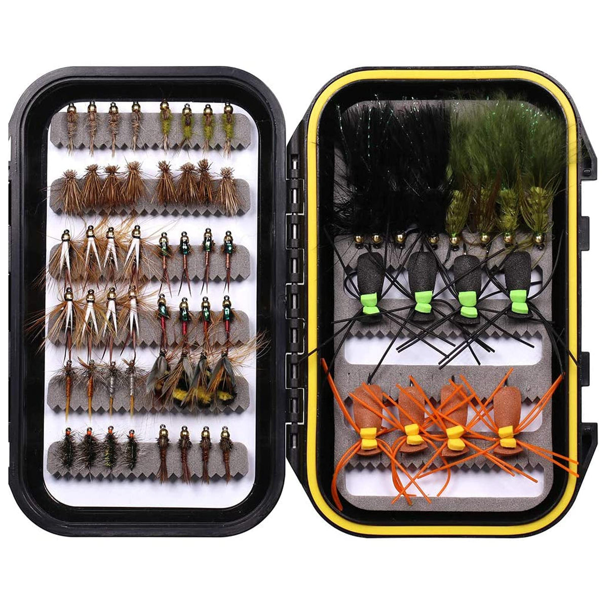Wifreo Fly Fishing Flies Assortment with Waterproof Fly Box, 28/40/64/92/120pcs Dry/Wet/Nymph/Streamer Flies, Trout/Bass/Panfish/Salmon Fishing Flies