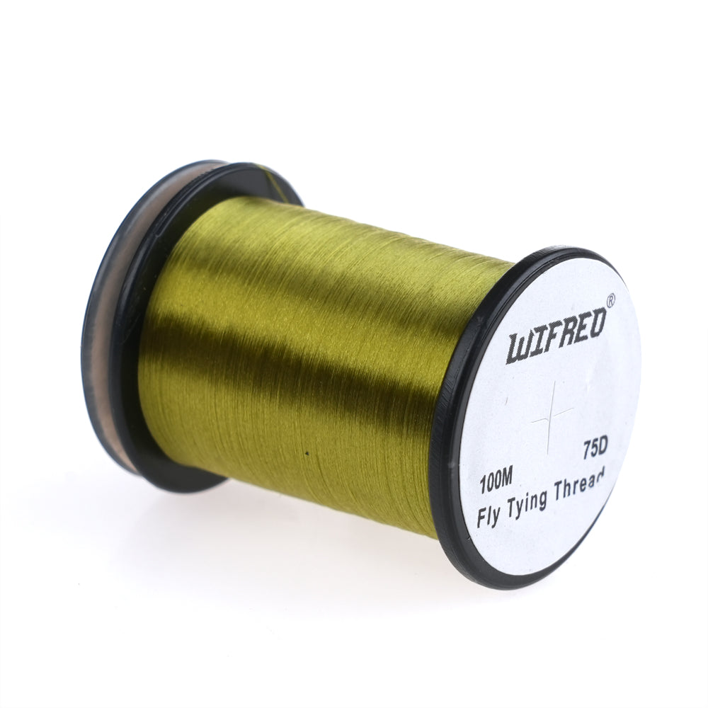 Wifreo 75D nylon fly tying thread in olive, 100m single spool