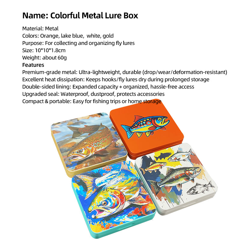Metal Colorful Fish-shaped Pattern Bait Box for Fly Fishing Essential Fishing Tools