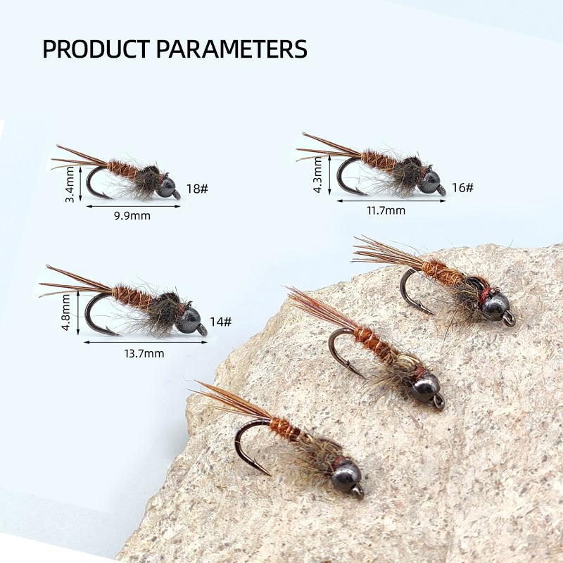 Copper-headed Pheasant Tail Nymph Fast Sinking Lifelike Wet Nymph Fly for Trout Fishing Lures Baits