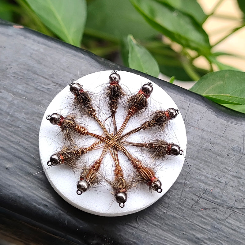 Copper-headed Pheasant Tail Nymph Fast Sinking Lifelike Wet Nymph Fly for Trout Fishing Lures Baits