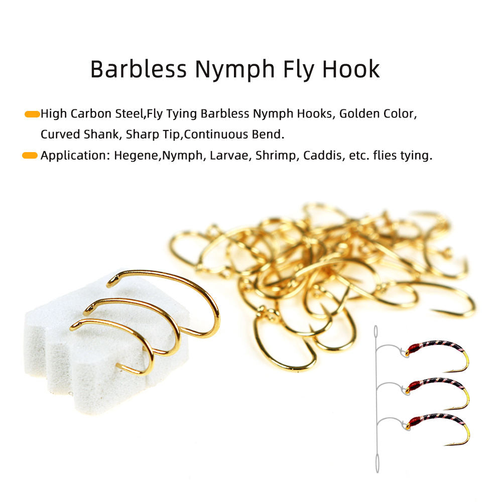 Barbless High-Carbon Steel Golden Nymph Dry Fly Hook