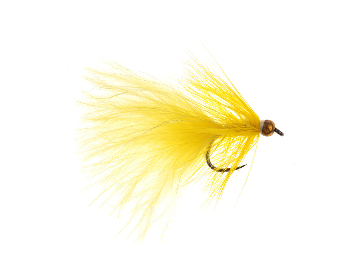 Product photo of the Yellow Short-Shank Woolly Bug Streamer – Brass Bead, WIFREO style WY1039