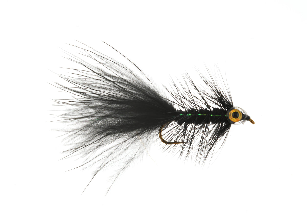 Studio product image of the Lt. 3D Eye Black Woolly Bugger, WIFREO style XY110E