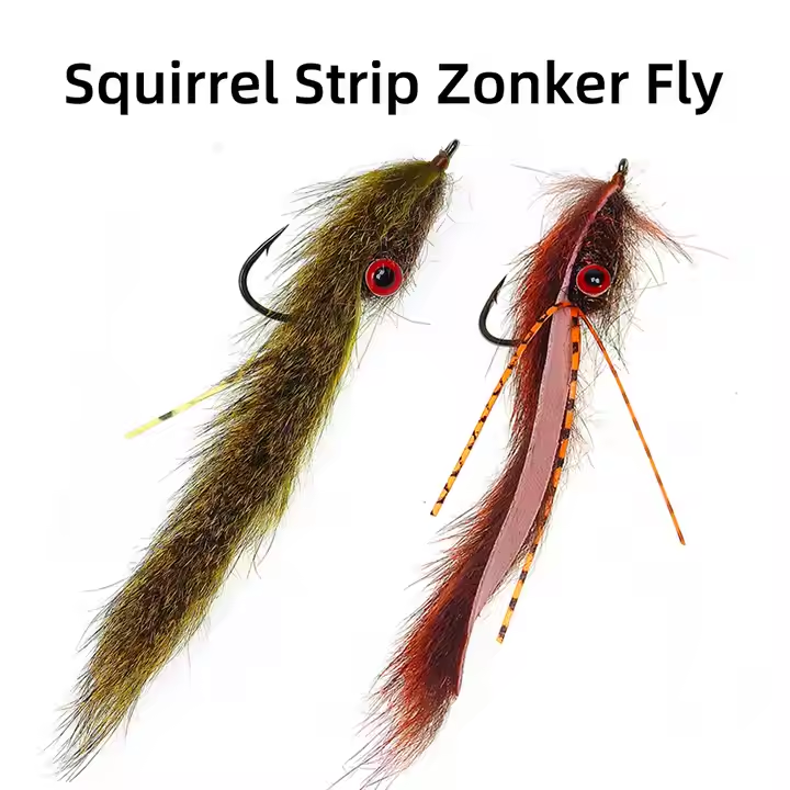 #4 #6 Brass Dumbbell Eyes Long Tail Squirrel Strip Zonker Bait for Bass and Pike