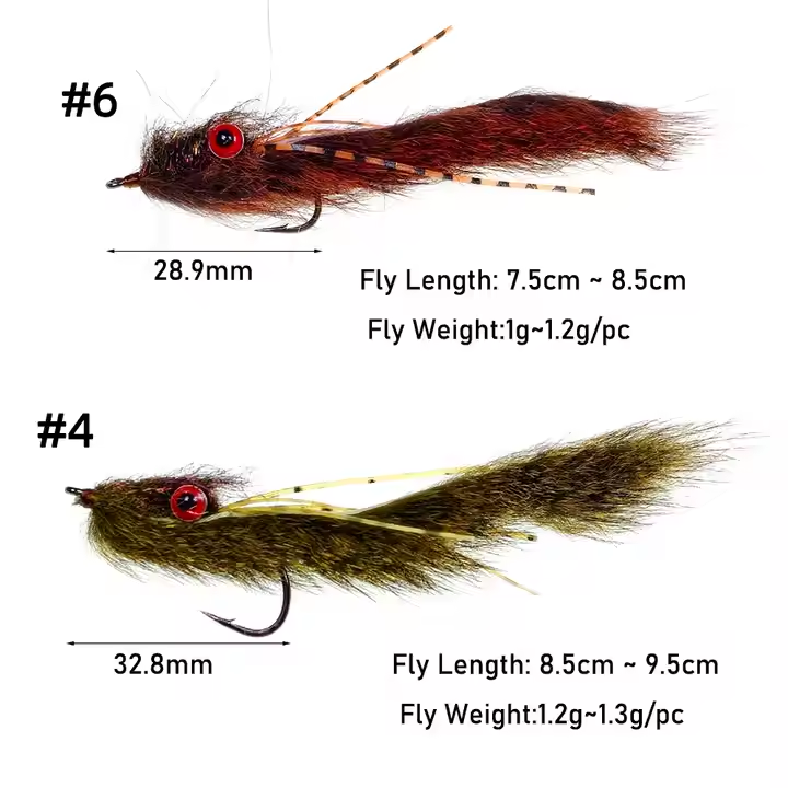 #4 #6 Brass Dumbbell Eyes Long Tail Squirrel Strip Zonker Bait for Bass and Pike