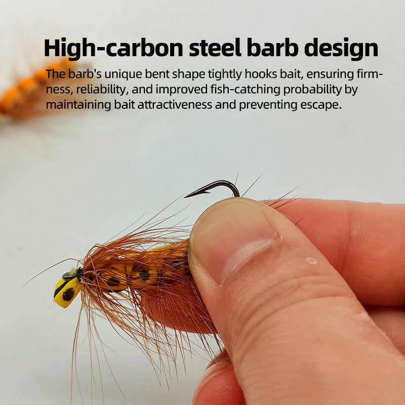 Bionic Artificial Dry Fly Lure Foam Floating Caterpillar Fly Hook for Fly Fishing Attracts Freshwater Fish Rivers Lakes