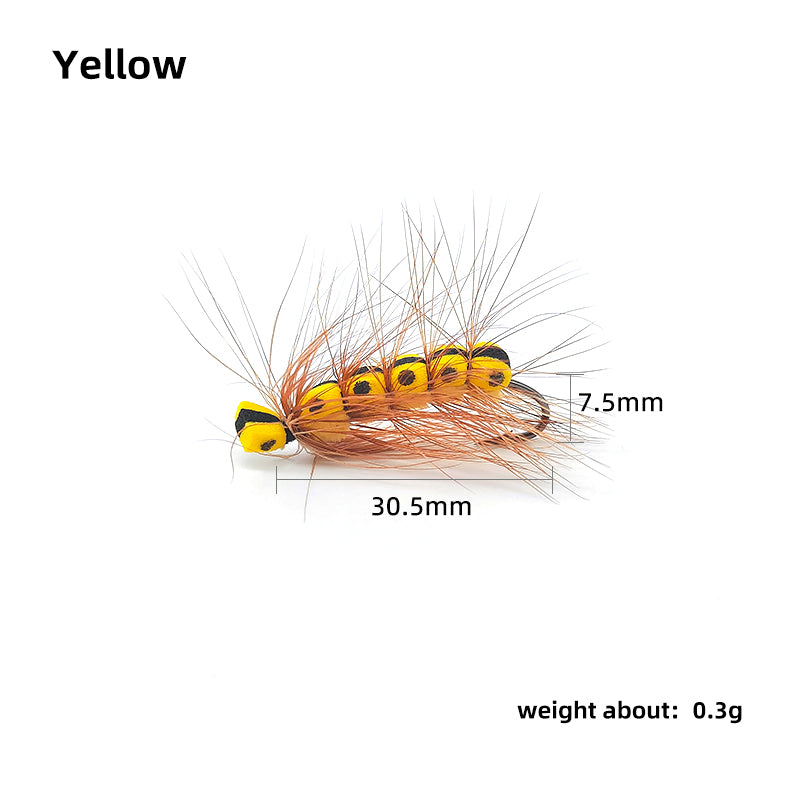 Bionic Artificial Dry Fly Lure Foam Floating Caterpillar Fly Hook for Fly Fishing Attracts Freshwater Fish Rivers Lakes