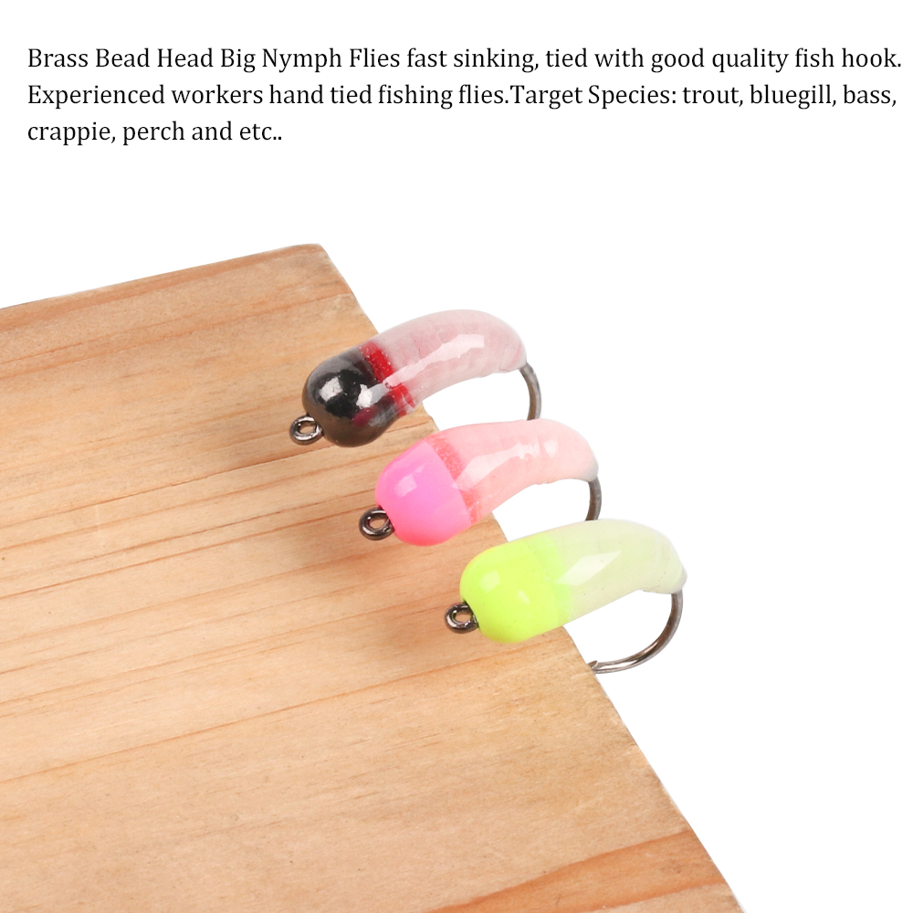 Large Brass Beaded Nymph with Hairy-Legged Flying Caddis Larvae for Ice Fishing Trout & Bluegill Flying Insect Lures Accessory