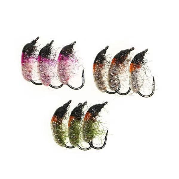 10 #12 # Czech nymph shrimp fly hair leg worm fly trout fish fishing bait olive gray rose