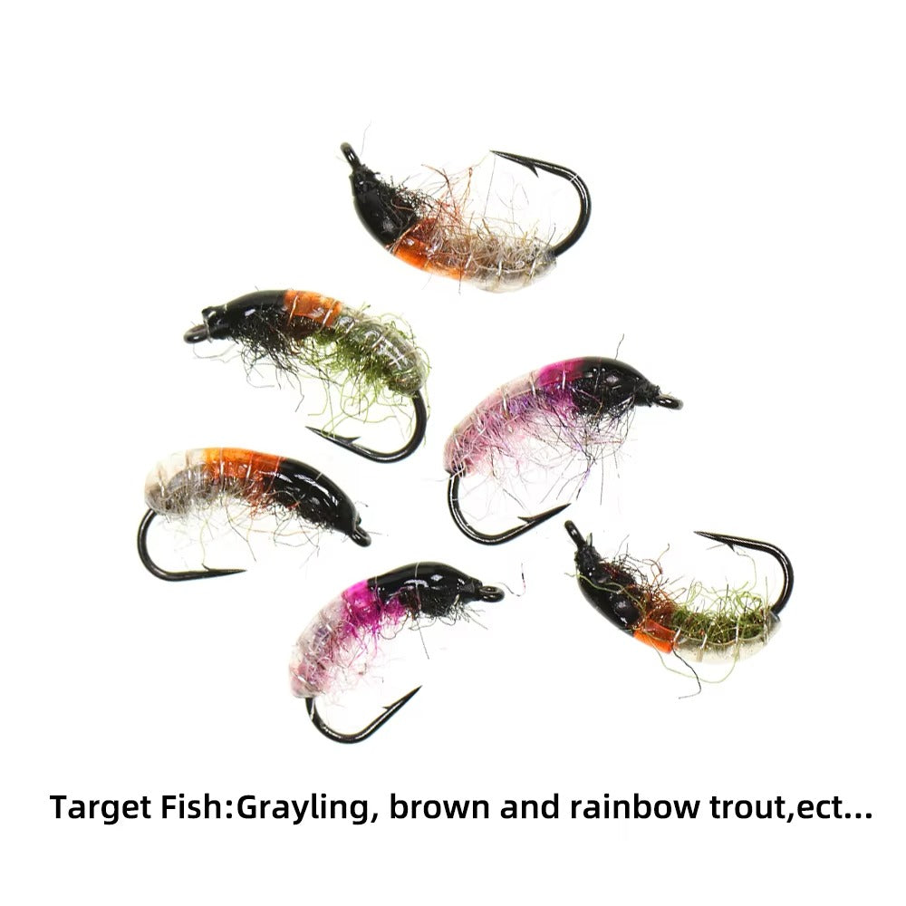 10 #12 # Czech nymph shrimp fly hair leg worm fly trout fish fishing bait olive gray rose