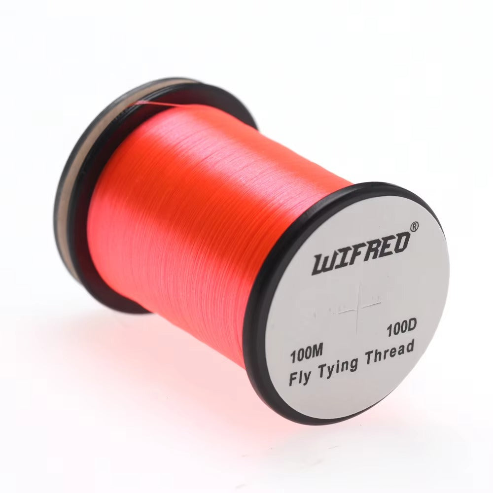 Wifreo 100D nylon fly tying thread in coral, 100m single spool