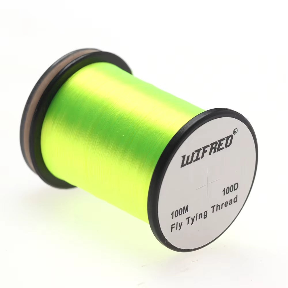Wifreo 100D nylon fly tying thread in chartreuse, 100m single spool