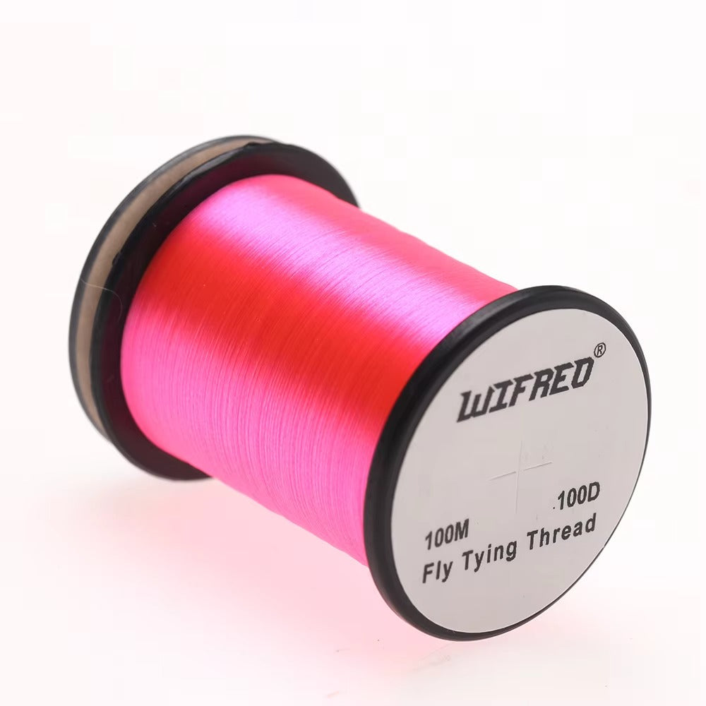 Wifreo 100D nylon fly tying thread in pink, 100m single spool
