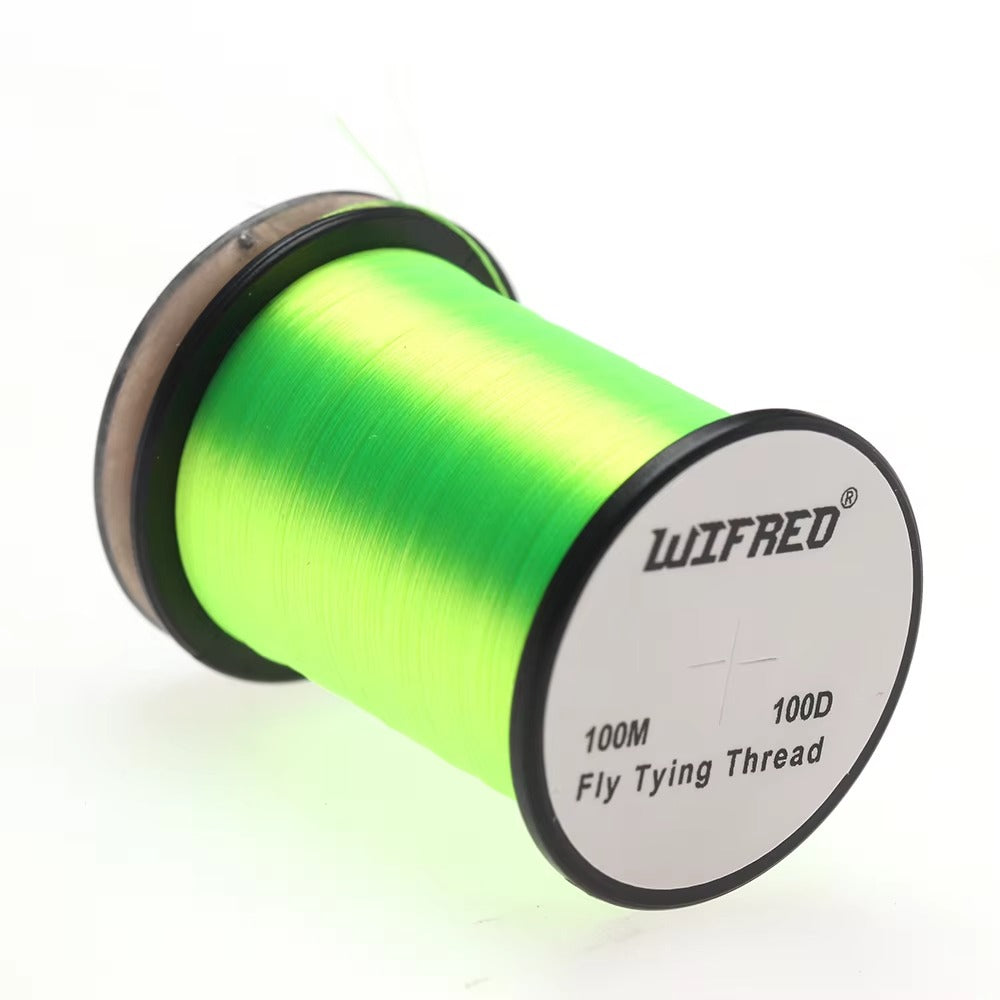 Wifreo 100D nylon fly tying thread in fluorescent green, 100m single spool