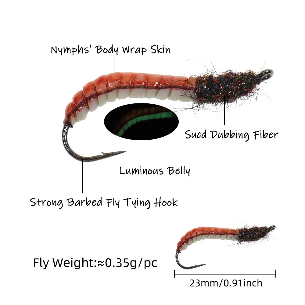 Realistic Latex Worm Fly Latex Body Luminous Artificial Larva Bait