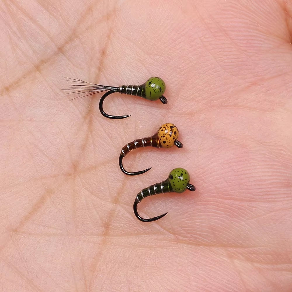 Mottled Offset Tungsten Bead Jig Nymph Fly Barb less Insect Lure Fast Sinking