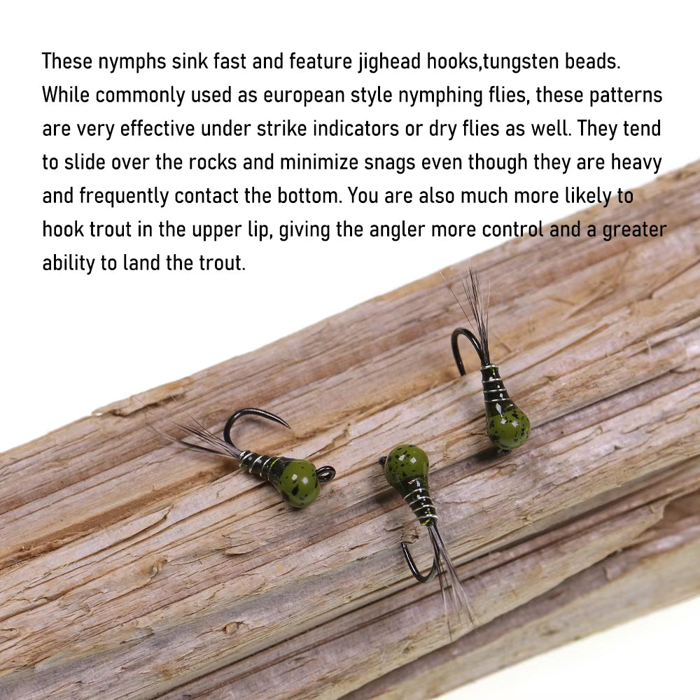 Mottled Offset Tungsten Bead Jig Nymph Fly Barb less Insect Lure Fast Sinking