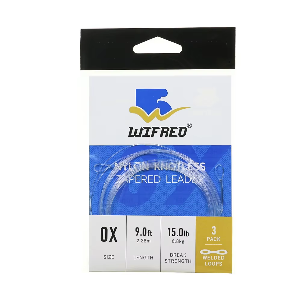 0X clear 9 ft tapered nylon fly fishing leader package