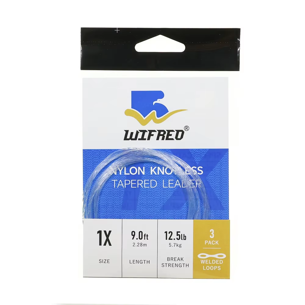 1X clear 9 ft tapered nylon fly fishing leader package