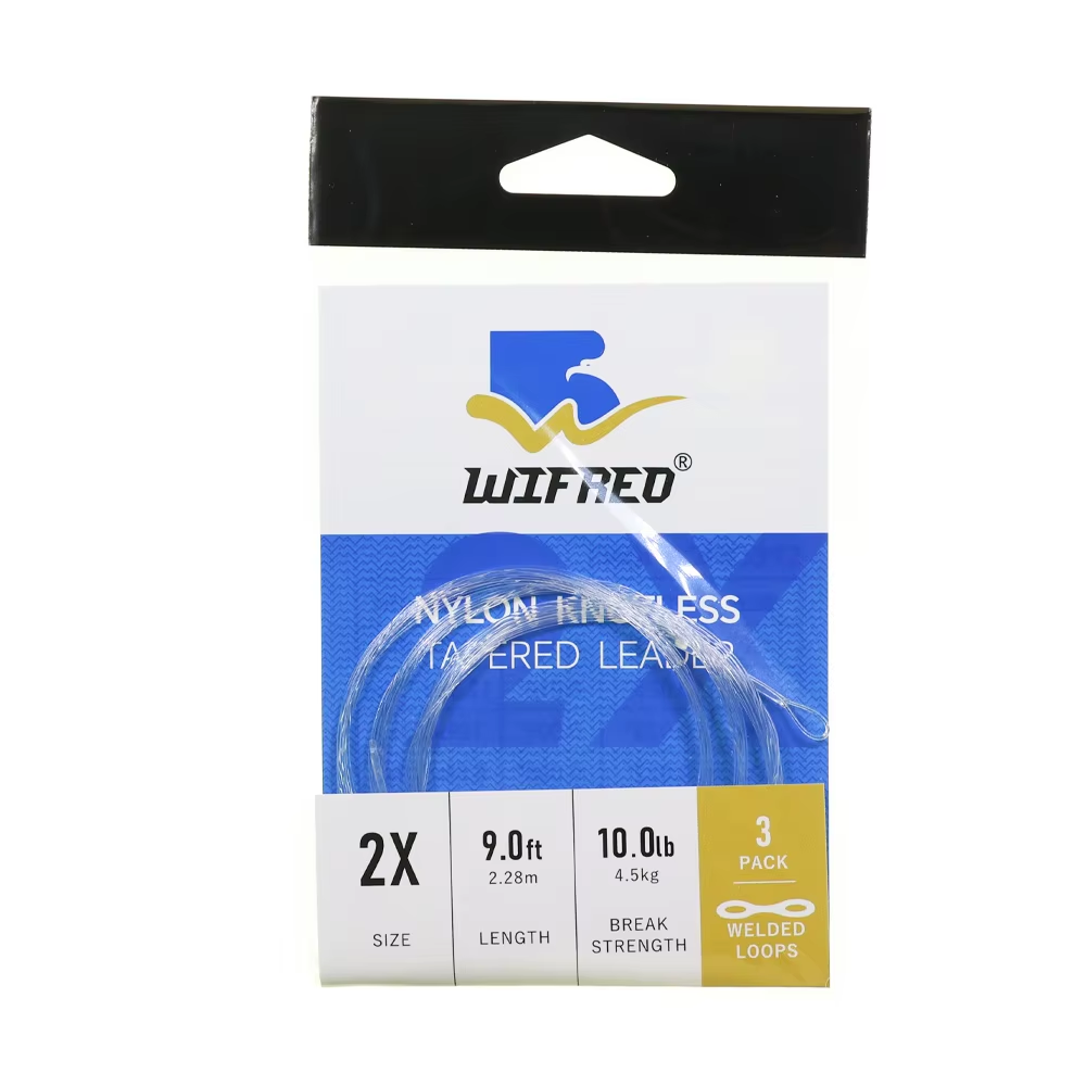 2X clear 9 ft tapered nylon fly fishing leader package