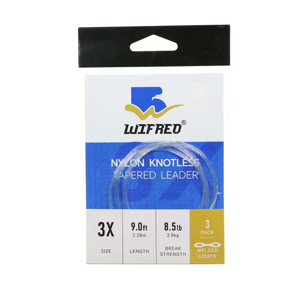 3X clear 9 ft tapered nylon fly fishing leader package