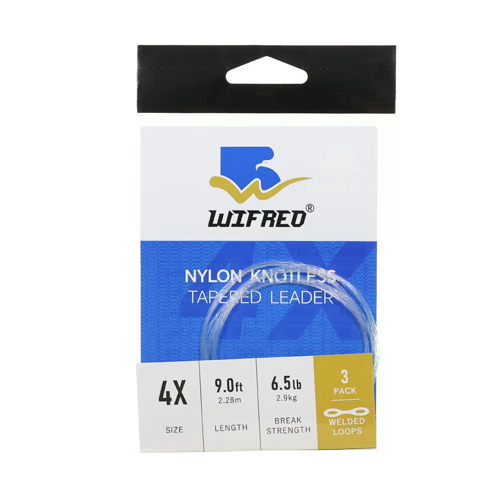 4X clear 9 ft tapered nylon fly fishing leader package