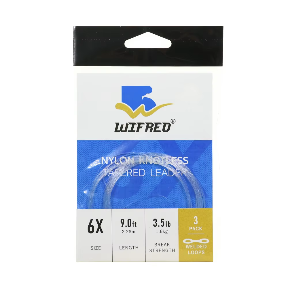 6X clear 9 ft tapered nylon fly fishing leader package