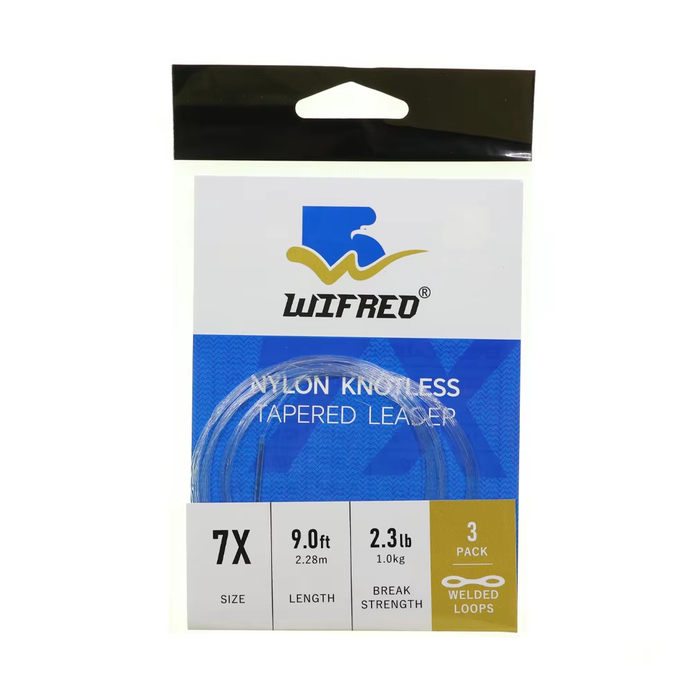 7X clear 9 ft tapered nylon fly fishing leader package