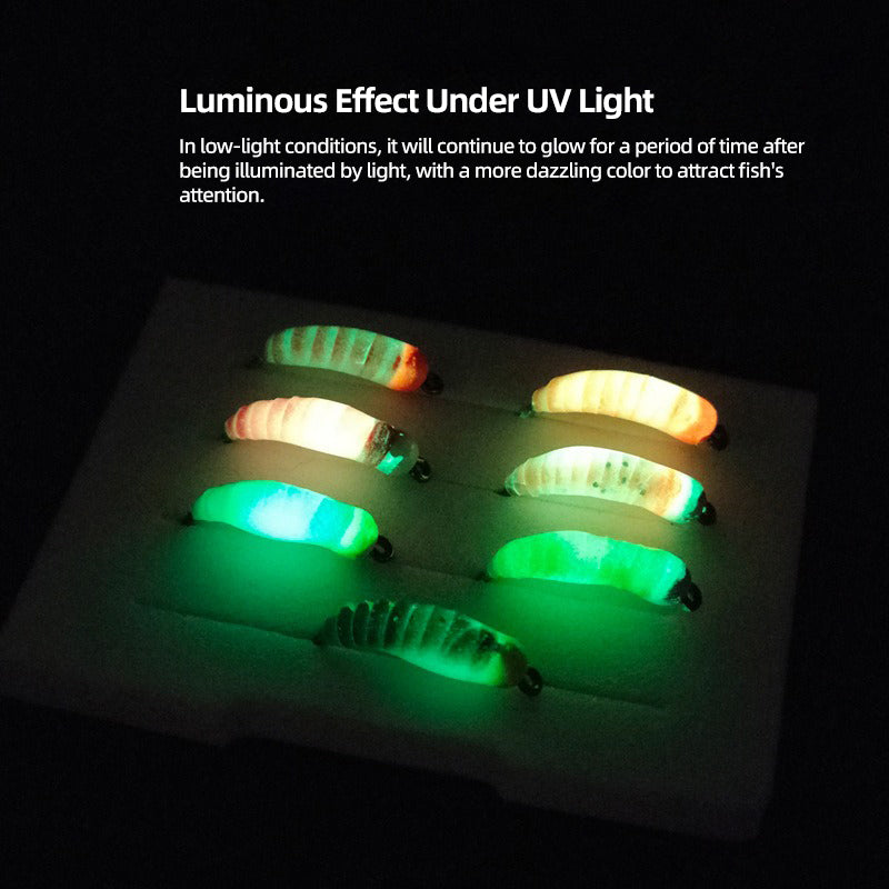 Iridescent Glow-in-the-Dark Nymph Ice Fishing Scud Bug Worm Fly Caddis Larvae Insect Bait