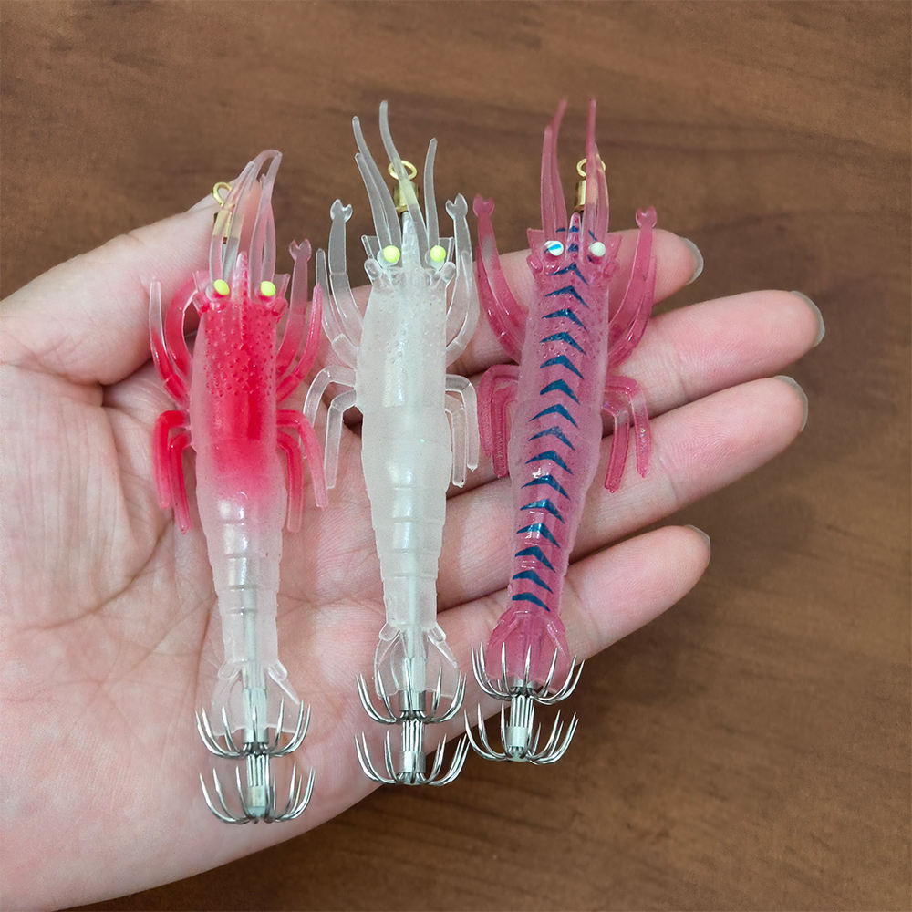 Soft Shrimp Lure with Squid Hook and Double Umbrella Jig Hooks