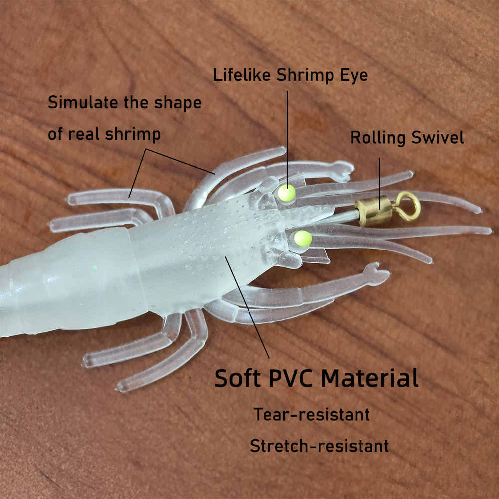Soft Shrimp Lure with Squid Hook and Double Umbrella Jig Hooks