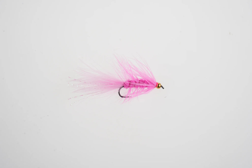 Pink bead-head Woolly Bugger streamer fly from the WIFREO assortment