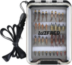Wifreo 33-fly nymph assortment in a clear-lid waterproof fly box with lanyard