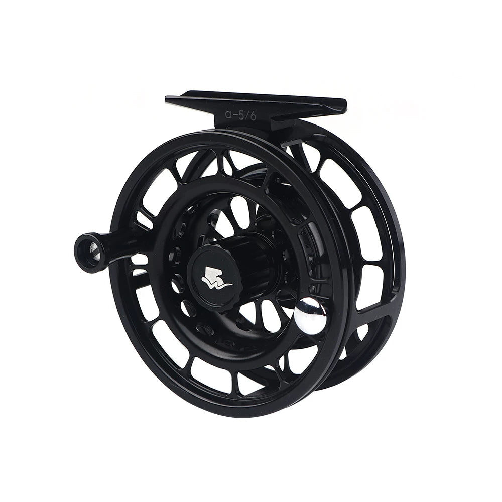 Black Wifreo Alpha fly reel, 5/6 wt model, on a white background