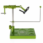 WIFREO Flow green aluminum rotary fly tying vise on a white background