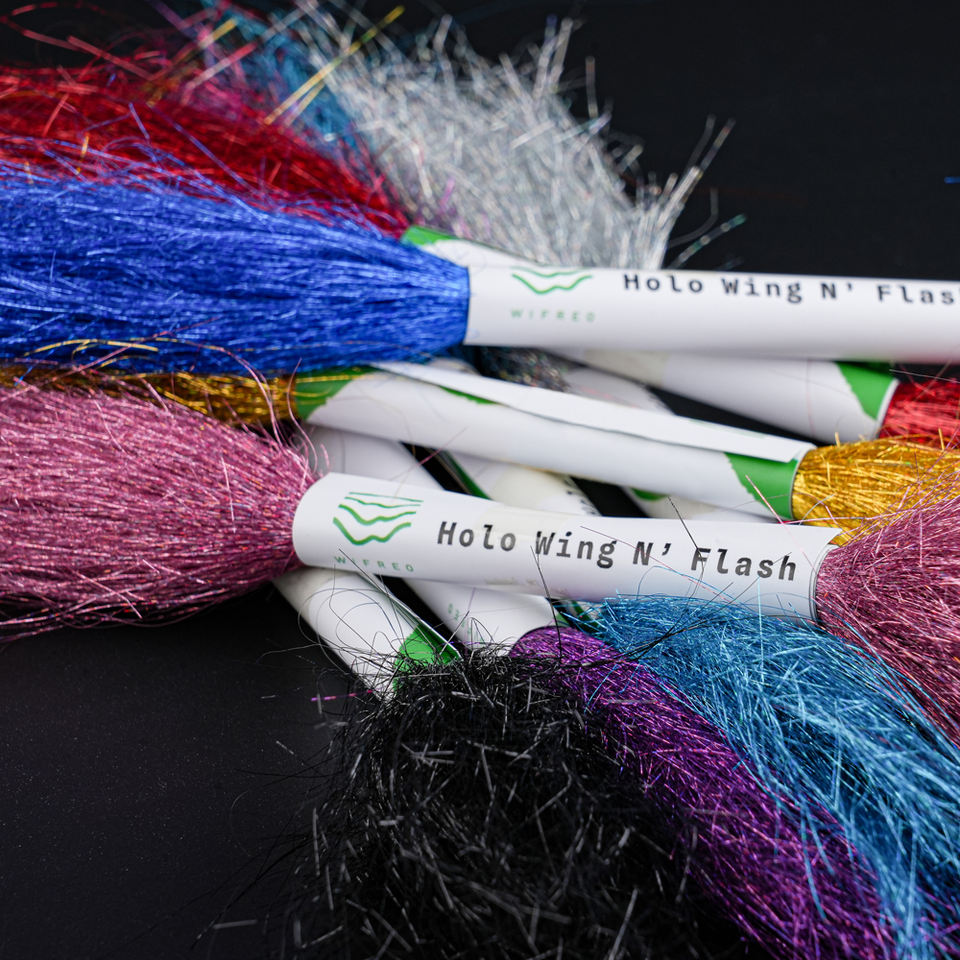 Close-up of WIFREO Holo Wing Flash reflective fibers and labeled bundles