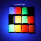 Wifreo Neon-Brite nylon threads photographed under UV light; response varies by color