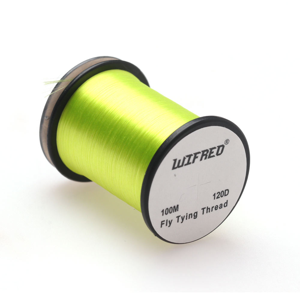 Wifreo 120D nylon fly tying thread in chartreuse, 100m single spool