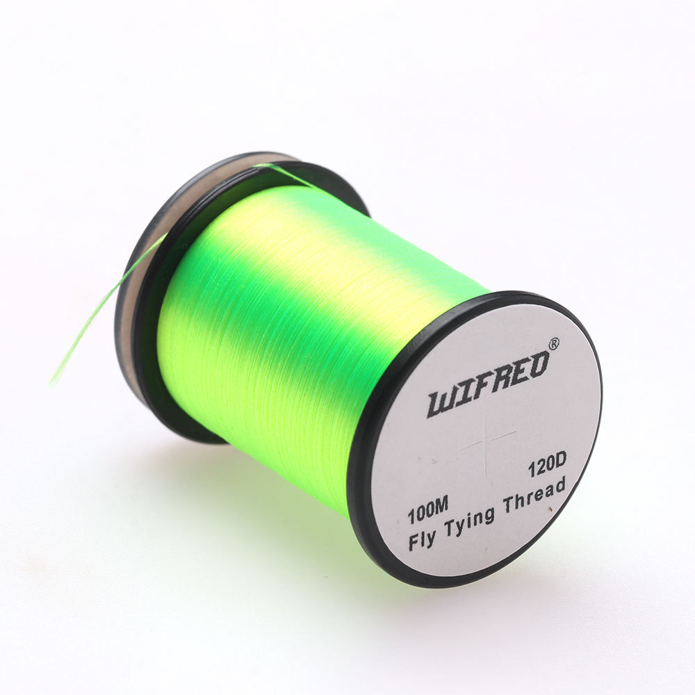 Wifreo 120D nylon fly tying thread in fluorescent green, 100m single spool