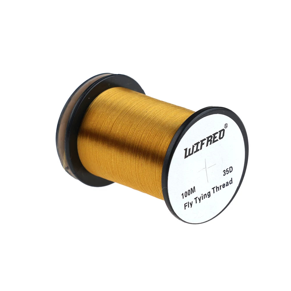 Wifreo 35D nylon fly tying thread in golden yellow, 100m single spool