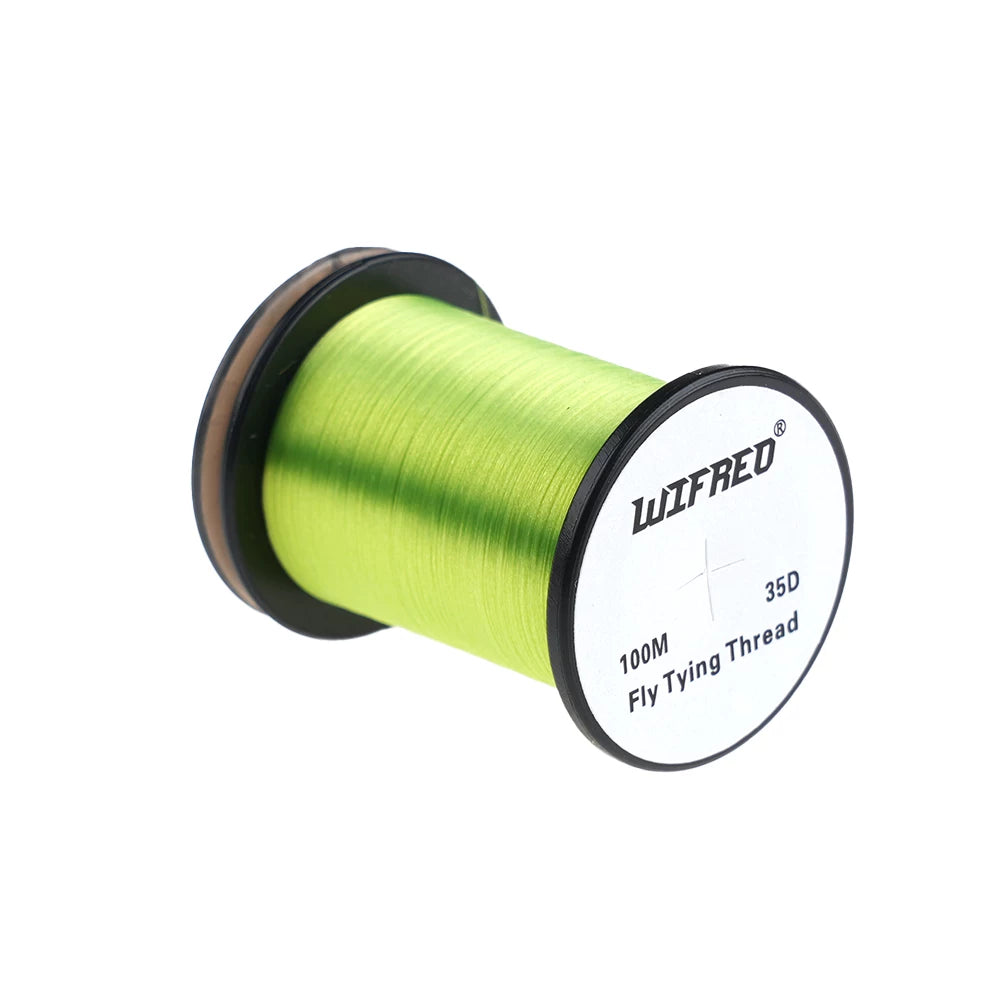 Wifreo 35D nylon fly tying thread in lime, 100m single spool