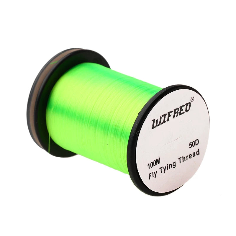 Wifreo 50D nylon fly tying thread in chartreuse, 100m single spool
