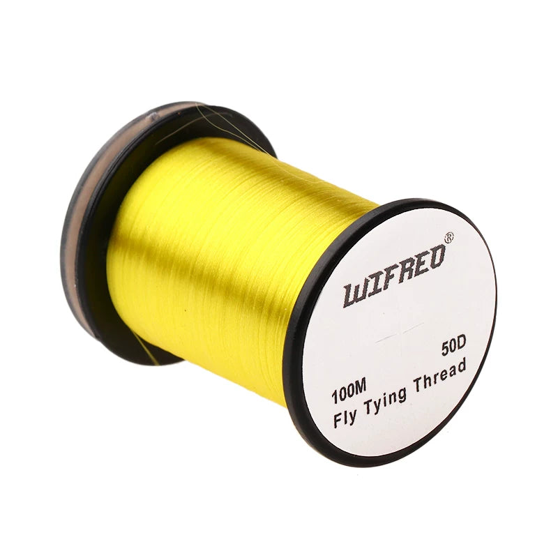 Wifreo 50D nylon fly tying thread in yellow, 100m single spool
